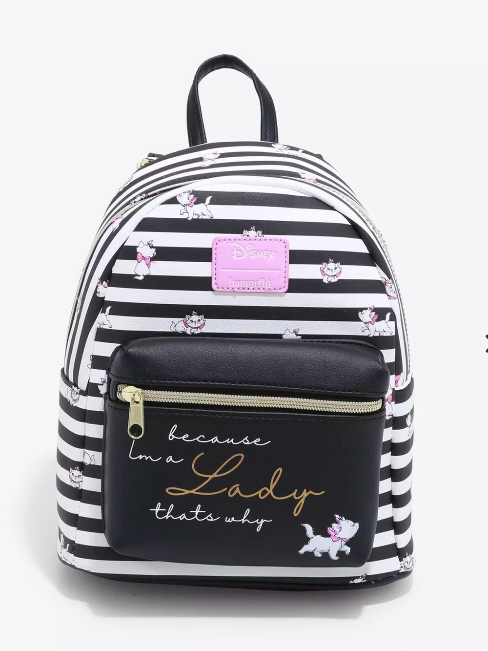 Loungefly Black White Striped Marie Mini Backpack with Pink Accents